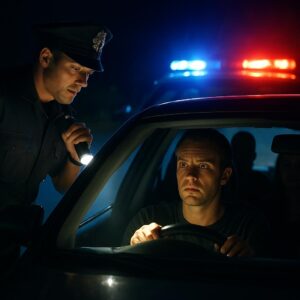 MAn is pulled over. He doesn't know the men in the back seat or whether they have a gun or drugs with them. The man is nervous the the cop pulls out a flash light and begins searching the car